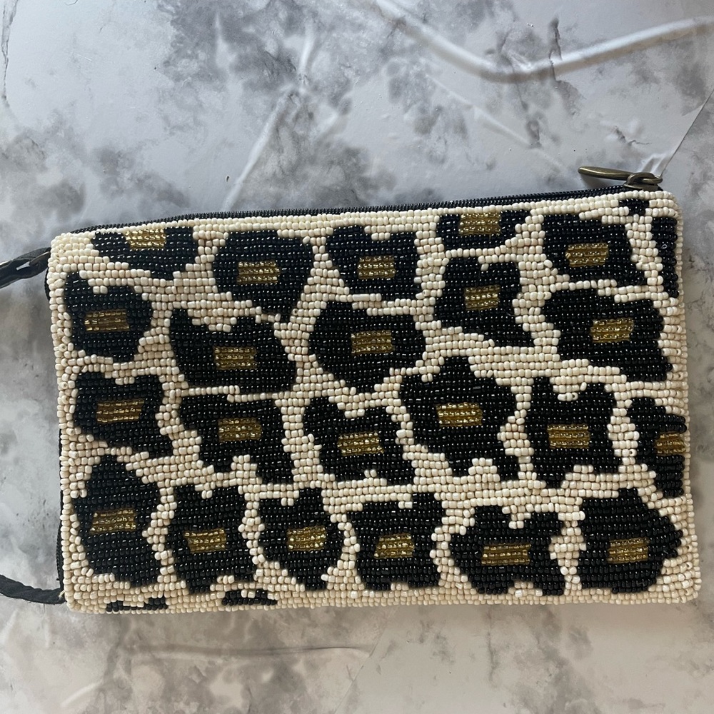 Hand made beaded cheetah print cross body bag